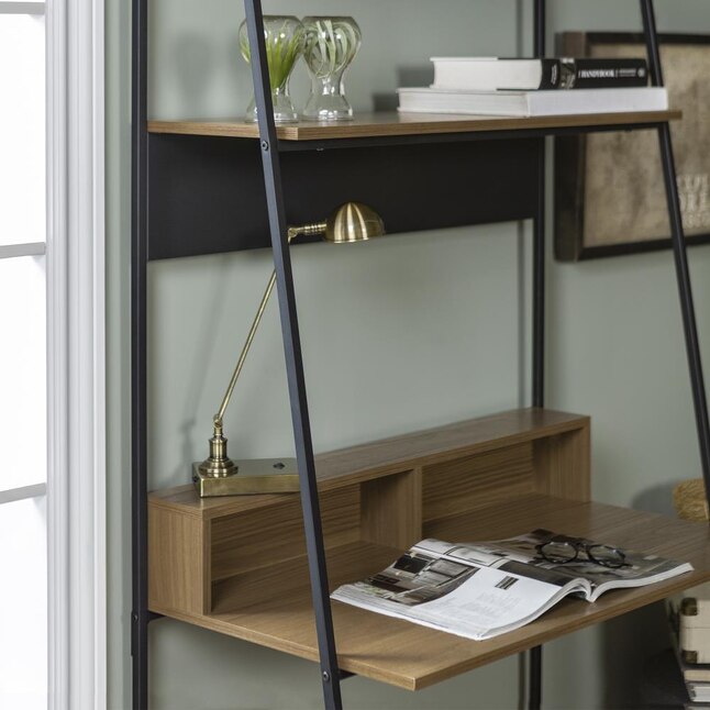 Walker Edison 36-in Walnut Ladder Desk Hutch
