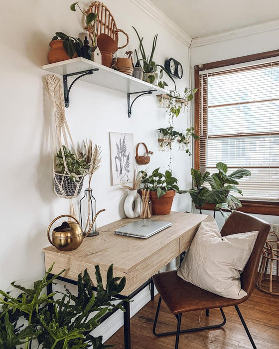 Wood Writing Desk with Drawers and Charging Station