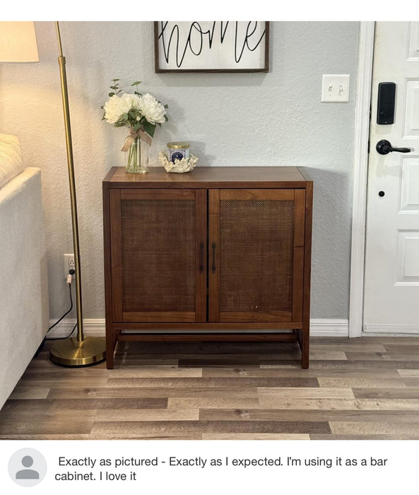 2 Door Wood & Rattan Accent Cabinet