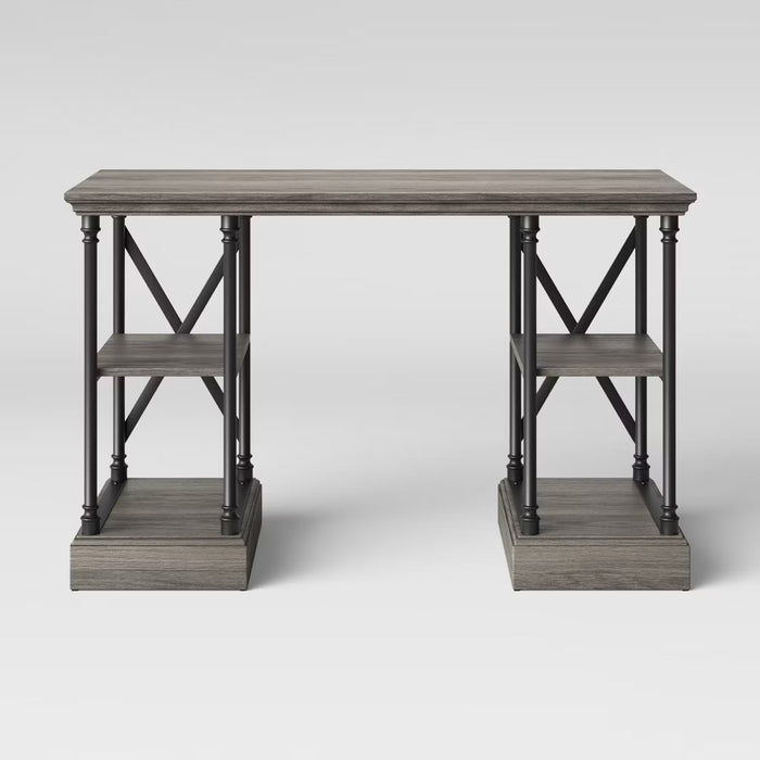 Conway Wood Writing Desk with Storage Gray