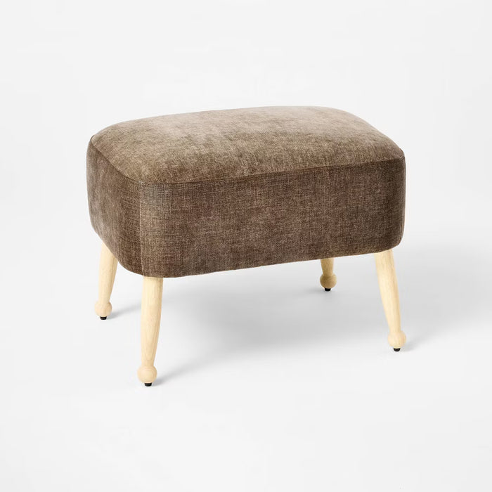 Corallina Upholstered Wooden Ottoman Natural Wood/Dark Brown