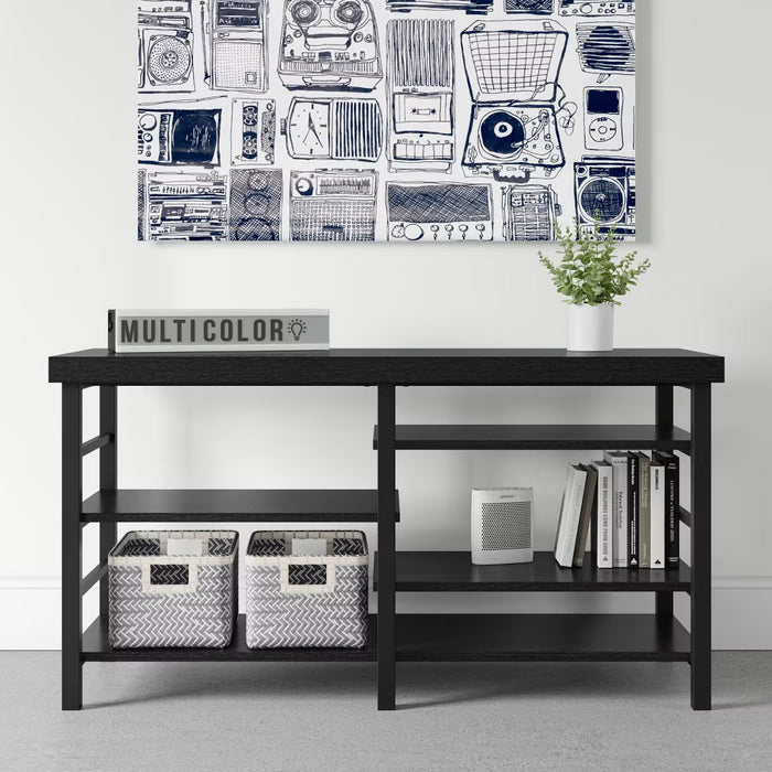 Adjustable Storage Dorm TV Stand for TVs up to 50" Black Wood Grain Finish