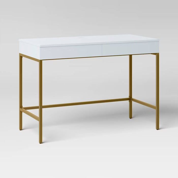 Wood Writing Desk with Drawers and Charging Station