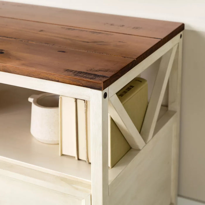 TV Stand Farmhouse 3 Drawer Wood TV Stand for TVs up to 65" Rustic Oak/White Wash - Saracina Home: Media Storage Console