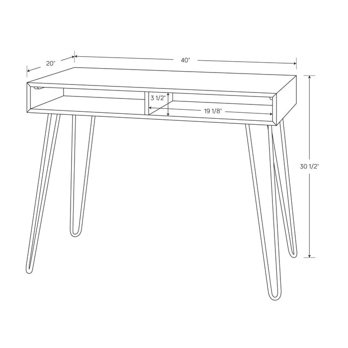 Hairpin Writing Desk with Storage, White