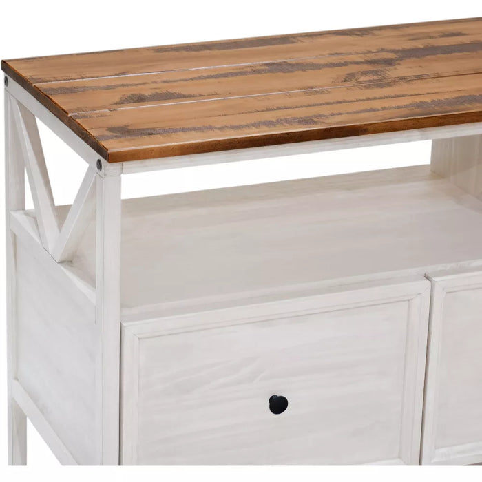 TV Stand Farmhouse 3 Drawer Wood TV Stand for TVs up to 65" Rustic Oak/White Wash - Saracina Home: Media Storage Console