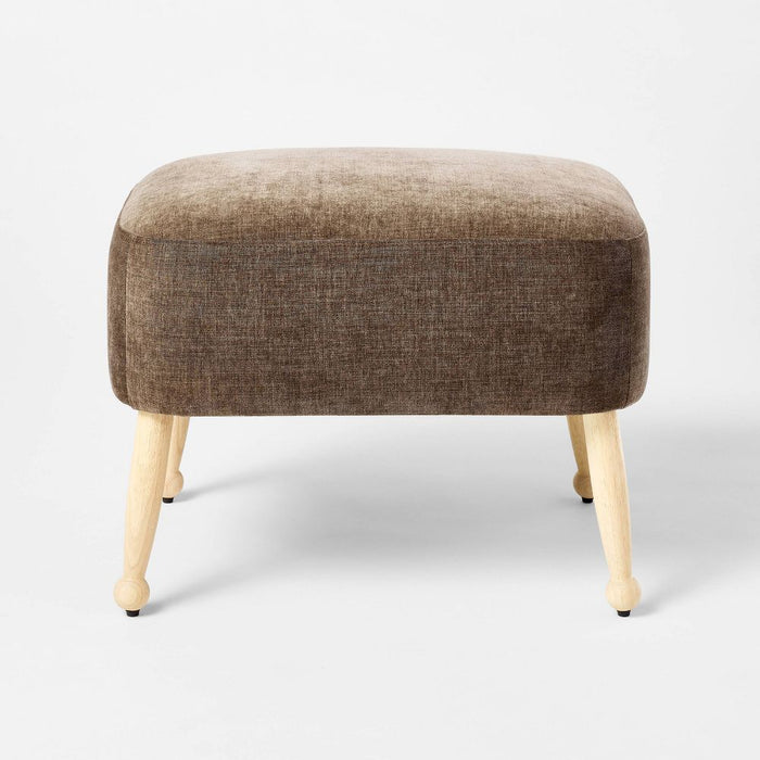 Corallina Upholstered Wooden Ottoman Natural Wood/Dark Brown