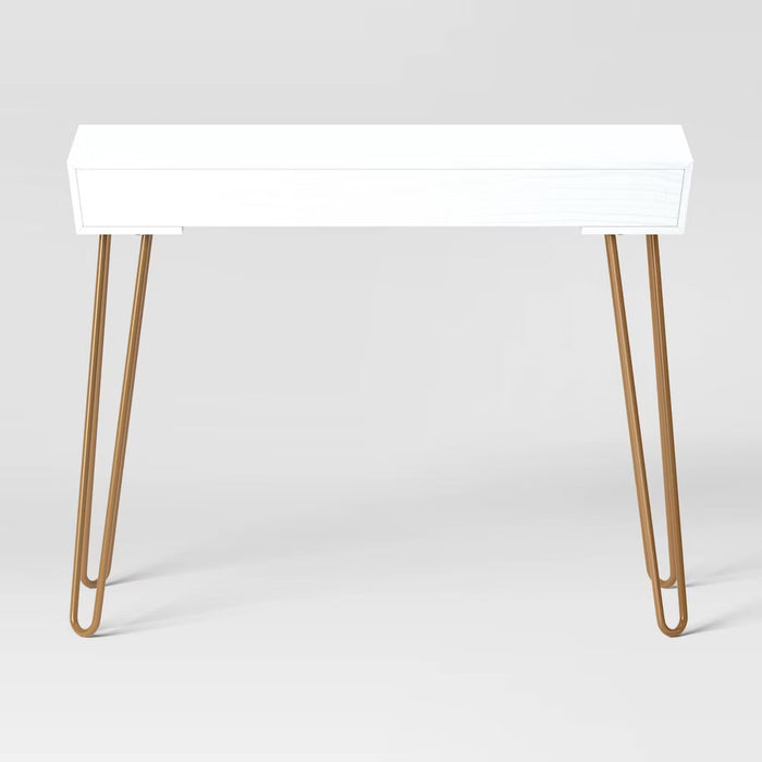 Hairpin Writing Desk with Storage, White