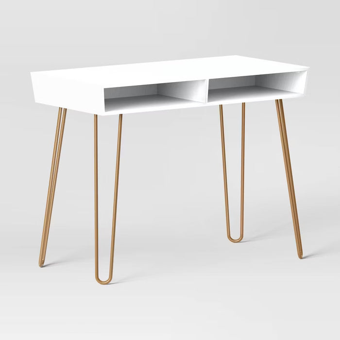 Hairpin Writing Desk with Storage, White