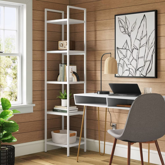 Hairpin Writing Desk with Storage, White