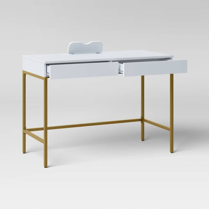 Wood Writing Desk with Drawers and Charging Station