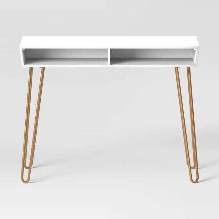 Hairpin Writing Desk with Storage, White