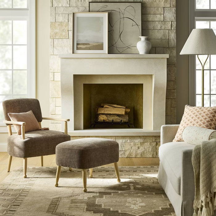 Corallina Upholstered Wooden Ottoman Natural Wood/Dark Brown