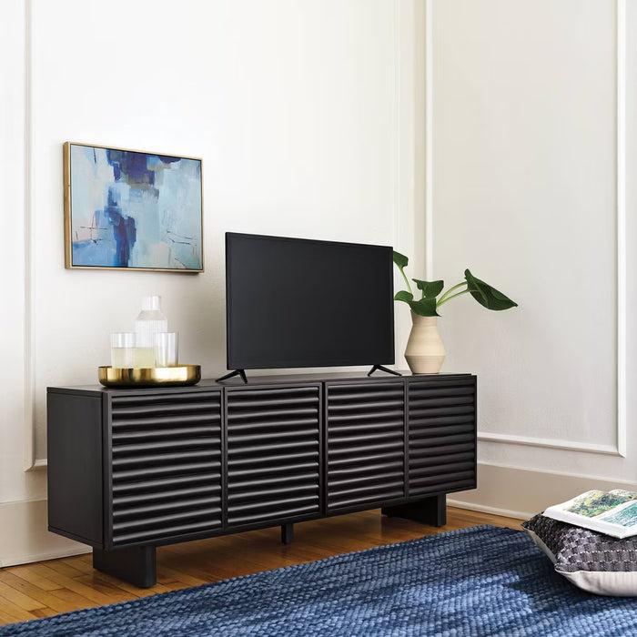 Fluted TV Stand Entertainment Center with Adjustable Shelves