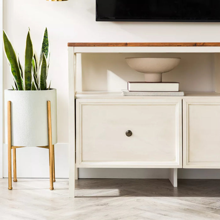 TV Stand Farmhouse 3 Drawer Wood TV Stand for TVs up to 65" Rustic Oak/White Wash - Saracina Home: Media Storage Console