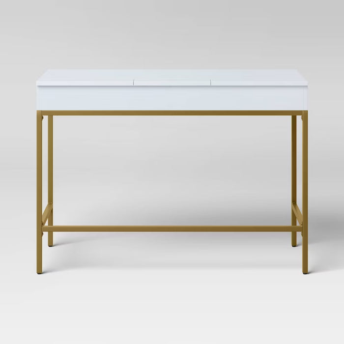 Wood Writing Desk with Drawers and Charging Station