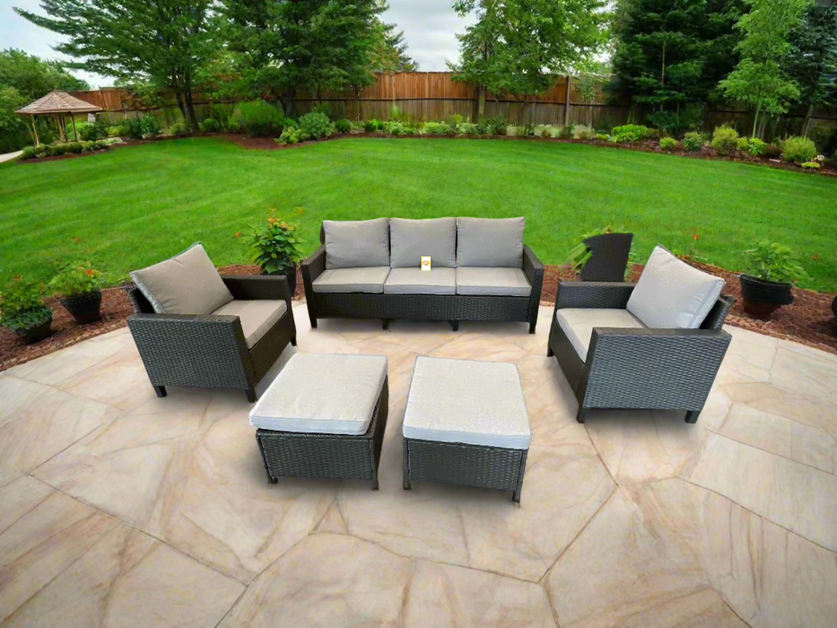 Outdoor Patio 5Pc dark grey wicker set with gray cushions