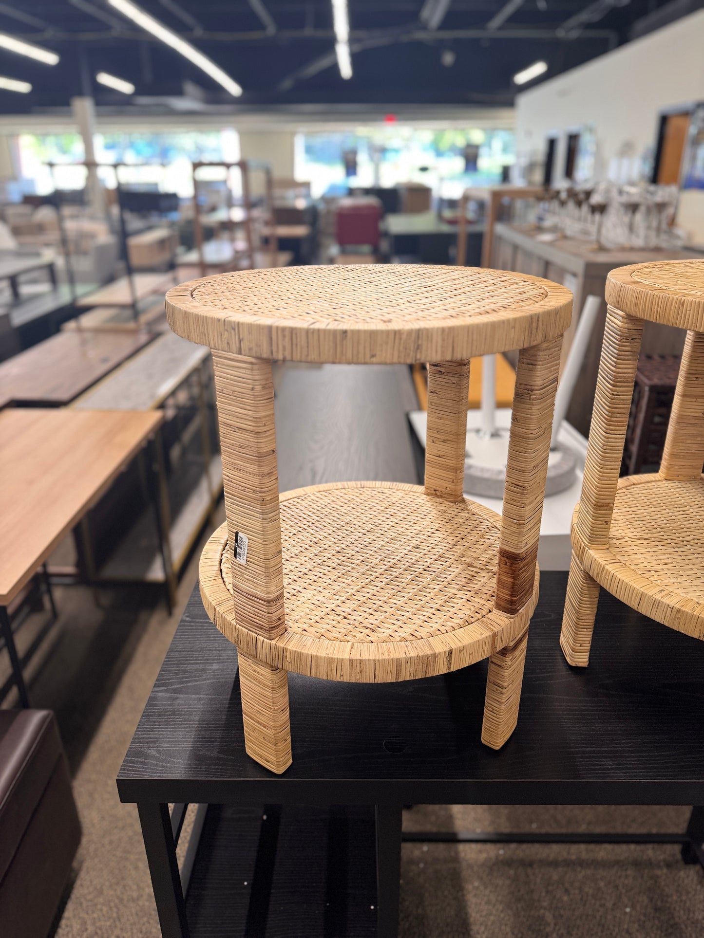 Costa Mesa Round Rattan Wrapped Accent Table Tan