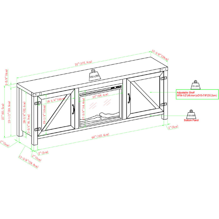Farmhouse Barn Door Fireplace TV Stand for TVs up to 80" in Gray Wash