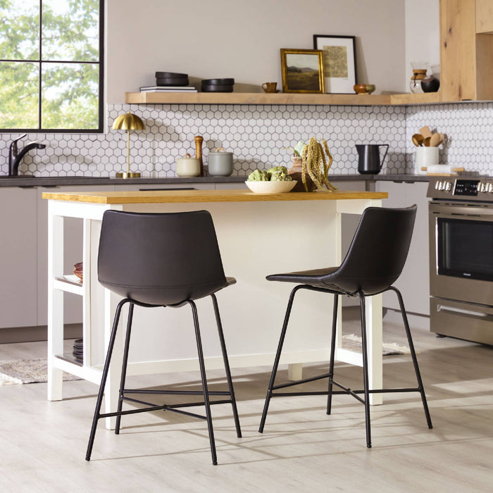 Counter Stool in Black Leatherette & Black Metal