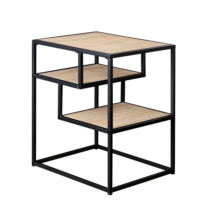 Contemporary Wood and Metal Tiered Side Table