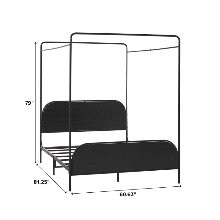 Modern Metal and Wood Canopy Queen Bed Frame, Black
