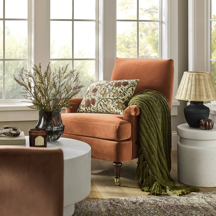 Mercer Rolled Upholstered Armchair with Casters Rust