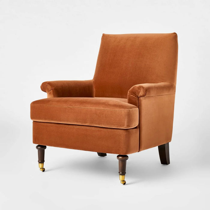 Mercer Rolled Upholstered Armchair with Casters Rust