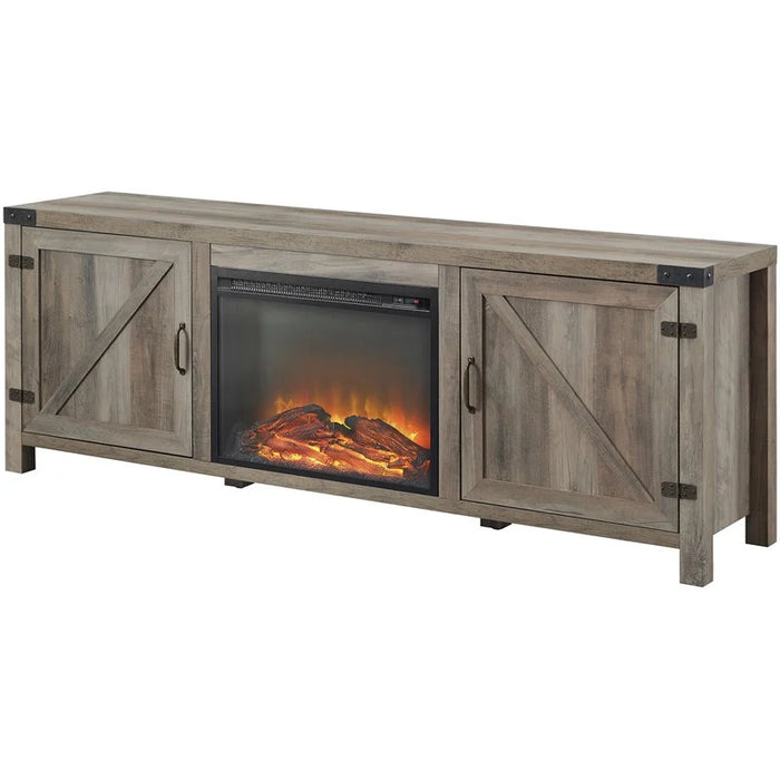 Farmhouse Barn Door Fireplace TV Stand for TVs up to 80" in Gray Wash