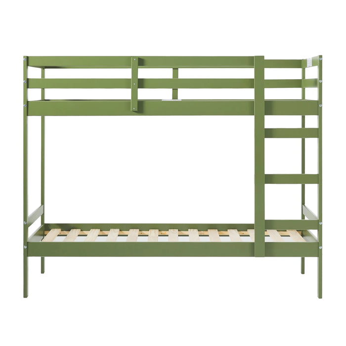 Walker Edison Modern Solid Wood Twin Over Twin Bunk Bed, Olive Green