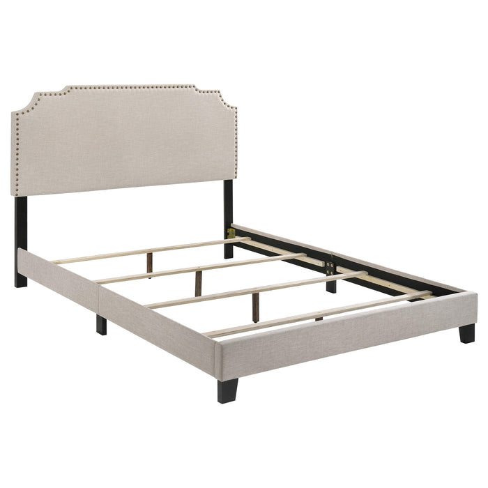 Tamarac Upholstered Nailhead Full, Eastern King & Queen Bed Beige & Grey