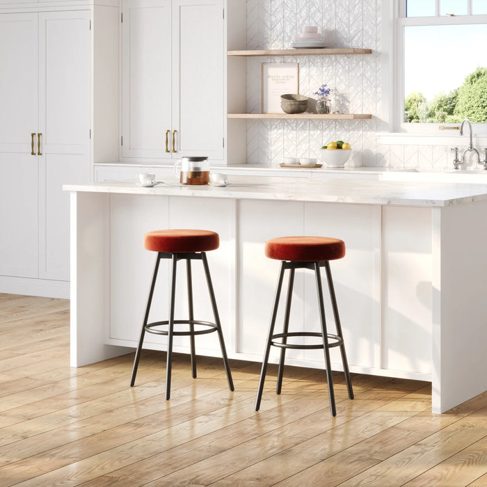 29 in. Rust Backless Glam Metal-Leg Cushioned Swivel Bar Stool with Velvet Seat (Set of 2)
