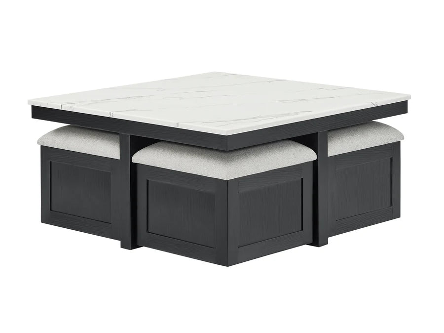 Marta Light Gray Coffee Table with 4 Storage Ottomans