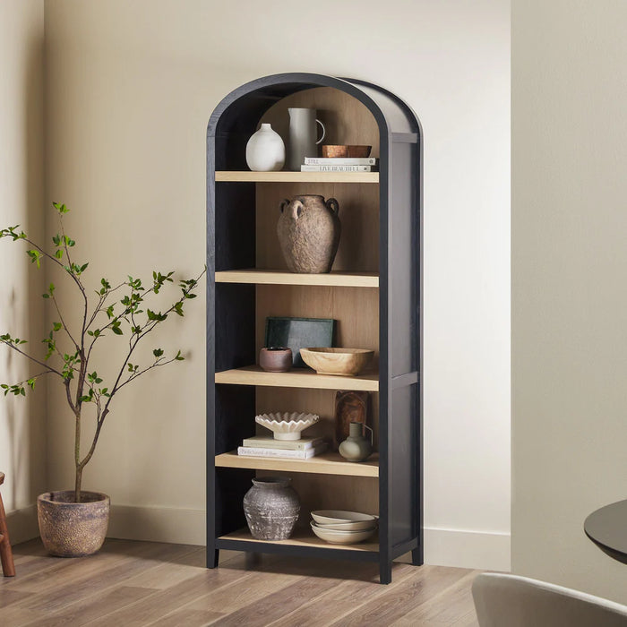 Modern Arched Bookshelf with Open Shelves, Black