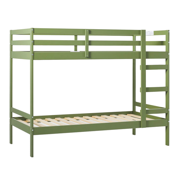 Walker Edison Modern Solid Wood Twin Over Twin Bunk Bed, Olive Green