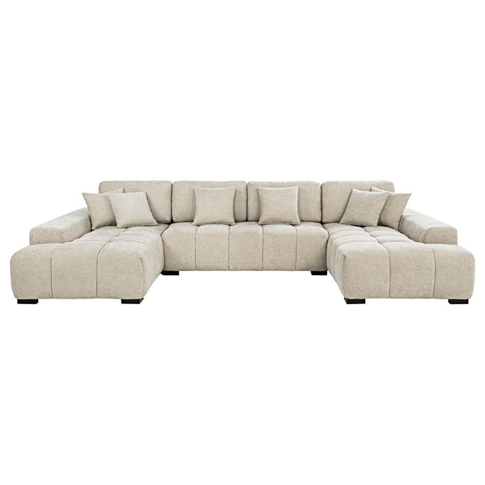 Cannella U-Shaped Double Chaise Upholstered Sectional Sofa Beige