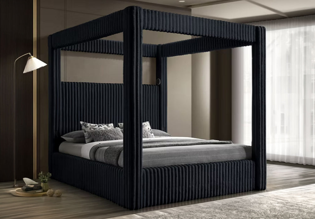 Carla Black Queen Upholstered Canopy Bed