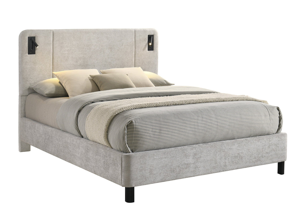 Freya Light Gray Queen Upholstered Bed with Reading Lights