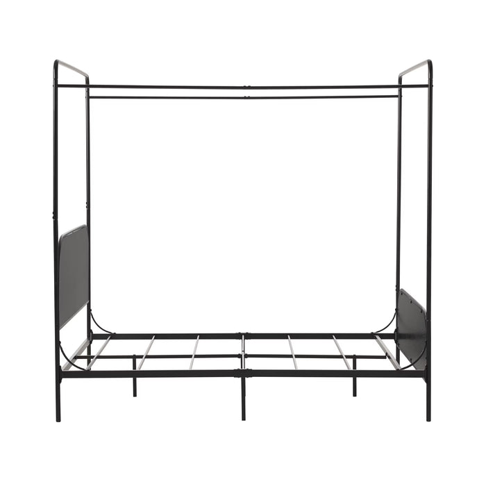 Modern Metal and Wood Canopy Queen Bed Frame, Black