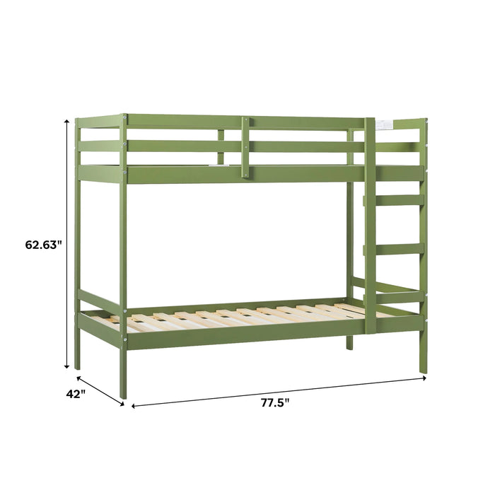 Walker Edison Modern Solid Wood Twin Over Twin Bunk Bed, Olive Green