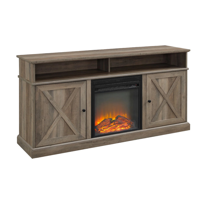 Farmhouse Barn Door Tall Fireplace TV Stand for TVs up to 70", Grey Wash