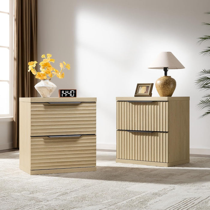 Brand New Assembled Ready Fluted Modern Night Stand, Coastal Oak