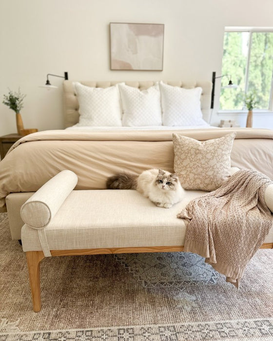 Randolph Bench with Bolster Pillows Linen