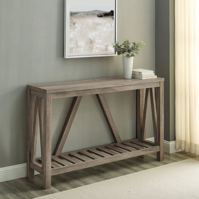 52" Rustic A-Frame Entryway Table with Open Shelf for Decor & Storage - Perfect Living Room Accent! - Grey Wash