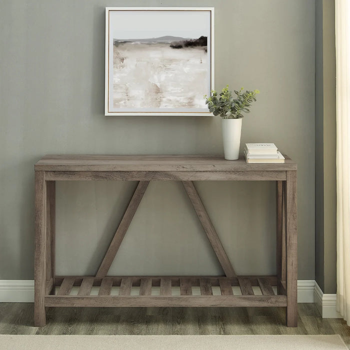 52" Rustic A-Frame Entryway Table with Open Shelf for Decor & Storage - Perfect Living Room Accent! - Grey Wash