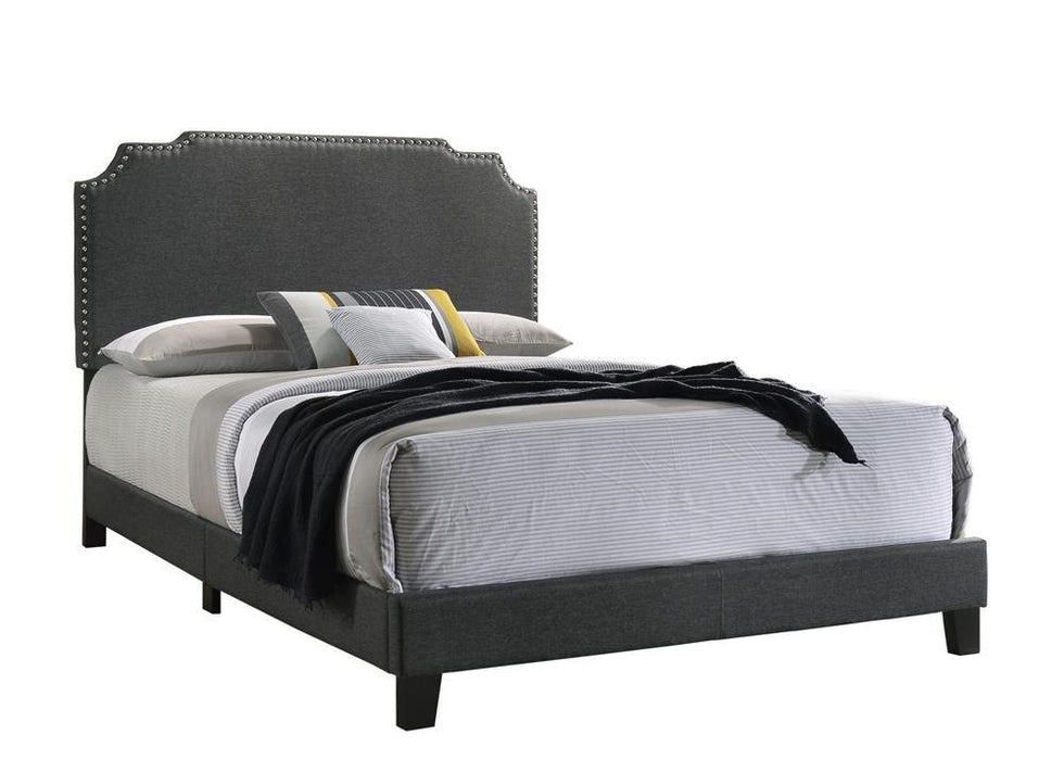 Tamarac Upholstered Nailhead Full, Eastern King & Queen Bed Beige & Grey
