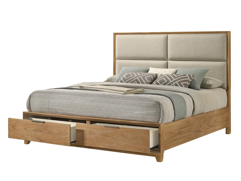 Brand New 5Pc Florian Natural Upholstered Storage Platform Bedroom Set