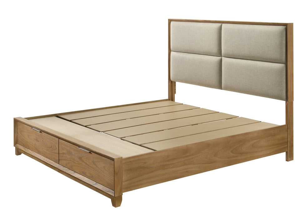 Brand New 5Pc Florian Natural Upholstered Storage Platform Bedroom Set