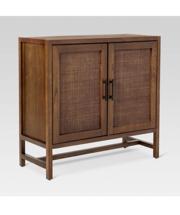 2 Door Wood & Rattan Accent Cabinet