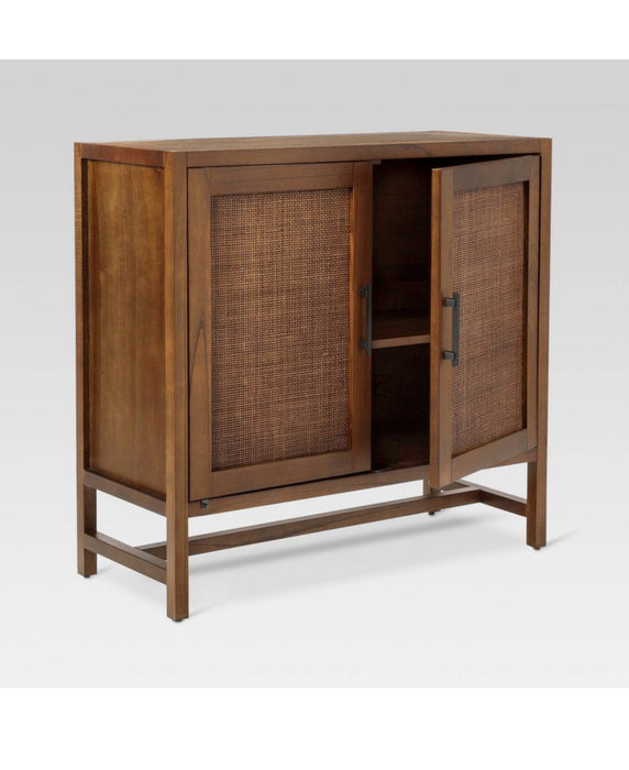 2 Door Wood & Rattan Accent Cabinet